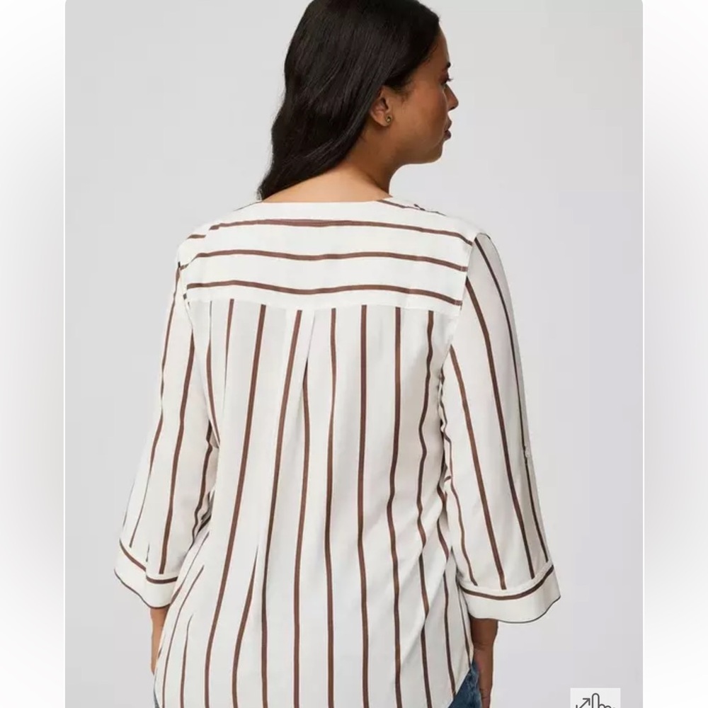 Torrid Size 0- Harper Striped 3/4 Sleeve Top - White and Brown - Picture 2 of 8